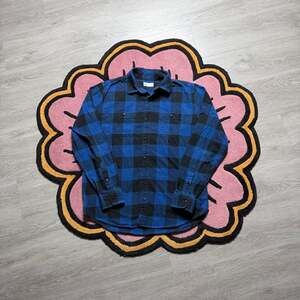 Gap Standard Fit Buffalo Check Flannel Button Up Shirt Size Medium Blue Black